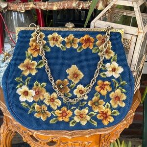 Vintage Martha Klein Floral Needlepoint Handbag